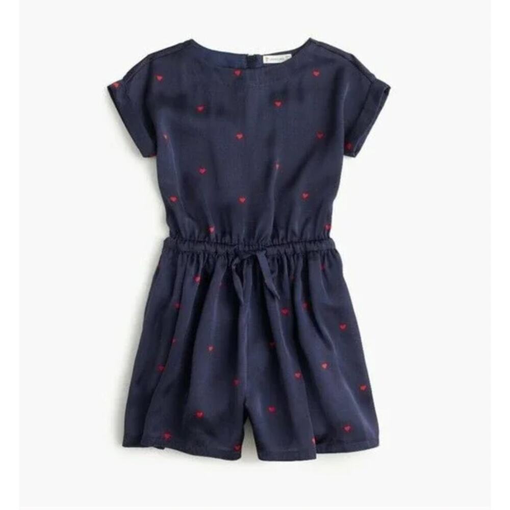 J. Crew CREWCUTS Girls Jumpsuit One Piece Shorts Romper Blue Hearts Size 5